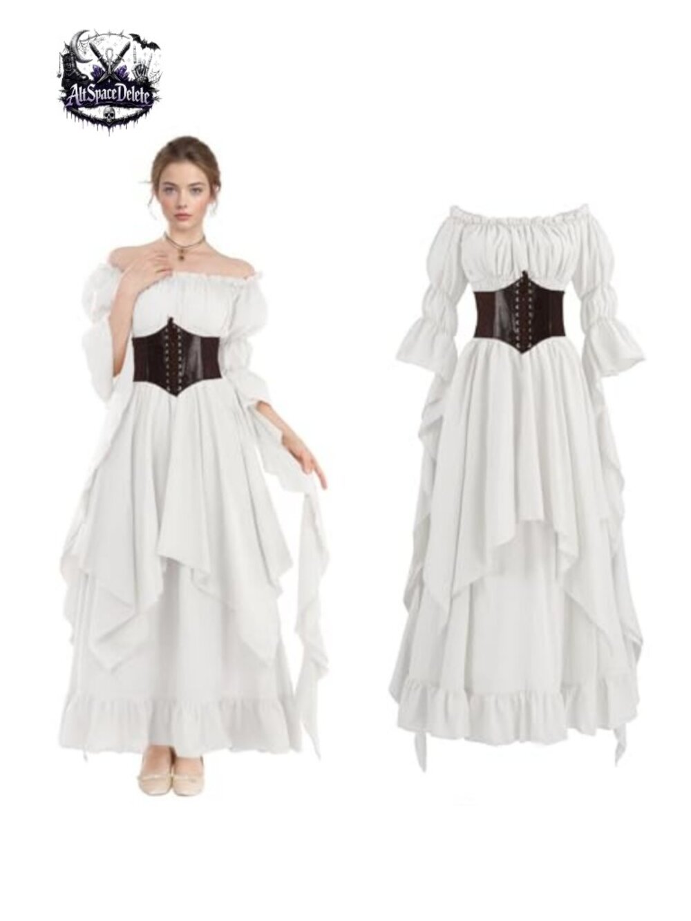 Medieval Renaissance Victorian Costume Dress Off Shoulder Long Sleeve Cosplay